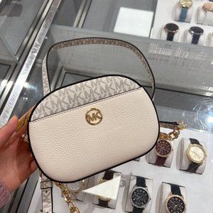 NWT MICHAEL KORS JET SET GLAM SMALL OVAL CROSSBODY Light Cream Multi MK